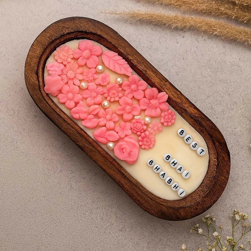 Rakhi Special Personalized Wooden Dough Bowl Candle