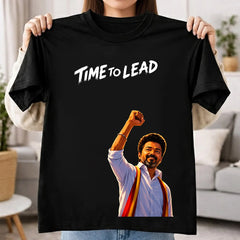 Time To Lead Vijay Leadership Graphic T-Shirt for Men & Women | Tamil Pride Political Streetwear Fan Tee - Black