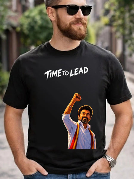 Time To Lead Vijay Leadership Graphic T-Shirt for Men & Women | Tamil Pride Political Streetwear Fan Tee - Black