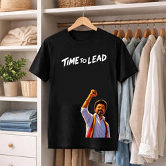 Time To Lead Vijay Leadership Graphic T-Shirt for Men & Women | Tamil Pride Political Streetwear Fan Tee - Black