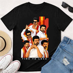 Time To Lead Vijay Political Graphic T-Shirt for Men & Women | Tamil Pride Fanwear Streetwear Tee Inspired by Leadership & Mass Culture - Black