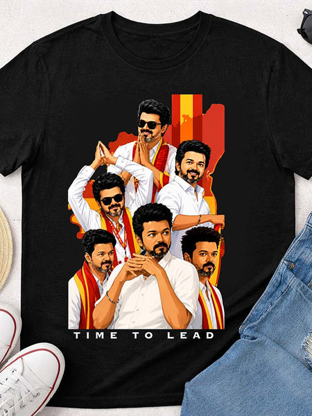 Time To Lead Vijay Political Graphic T-Shirt for Men & Women | Tamil Pride Fanwear Streetwear Tee Inspired by Leadership & Mass Culture - Black