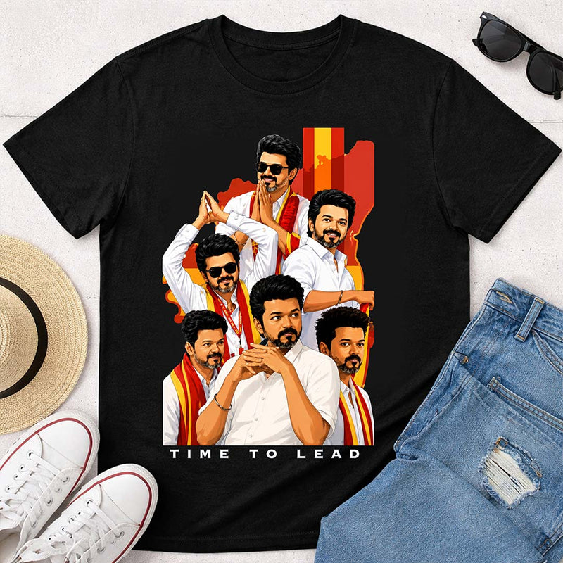 Time To Lead Vijay Political Graphic T-Shirt for Men & Women | Tamil Pride Fanwear Streetwear Tee Inspired by Leadership & Mass Culture - Black
