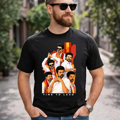 Time To Lead Vijay Political Graphic T-Shirt for Men & Women | Tamil Pride Fanwear Streetwear Tee Inspired by Leadership & Mass Culture - Black