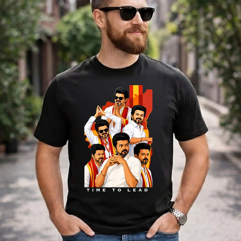 Time To Lead Vijay Political Graphic T-Shirt for Men & Women | Tamil Pride Fanwear Streetwear Tee Inspired by Leadership & Mass Culture - Black
