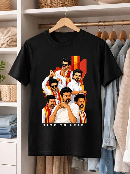 Time To Lead Vijay Political Graphic T-Shirt for Men & Women | Tamil Pride Fanwear Streetwear Tee Inspired by Leadership & Mass Culture - Black