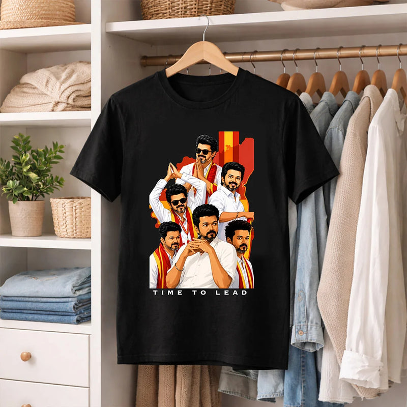 Time To Lead Vijay Political Graphic T-Shirt for Men & Women | Tamil Pride Fanwear Streetwear Tee Inspired by Leadership & Mass Culture - Black