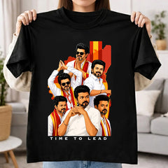 Time To Lead Vijay Political Graphic T-Shirt for Men & Women | Tamil Pride Fanwear Streetwear Tee Inspired by Leadership & Mass Culture - Black