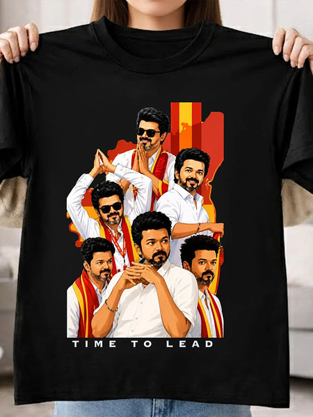 Time To Lead Vijay Political Graphic T-Shirt for Men & Women | Tamil Pride Fanwear Streetwear Tee Inspired by Leadership & Mass Culture - Black