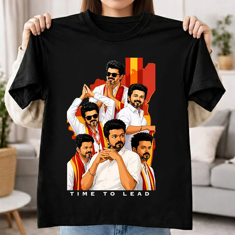 Time To Lead Vijay Political Graphic T-Shirt for Men & Women | Tamil Pride Fanwear Streetwear Tee Inspired by Leadership & Mass Culture - Black